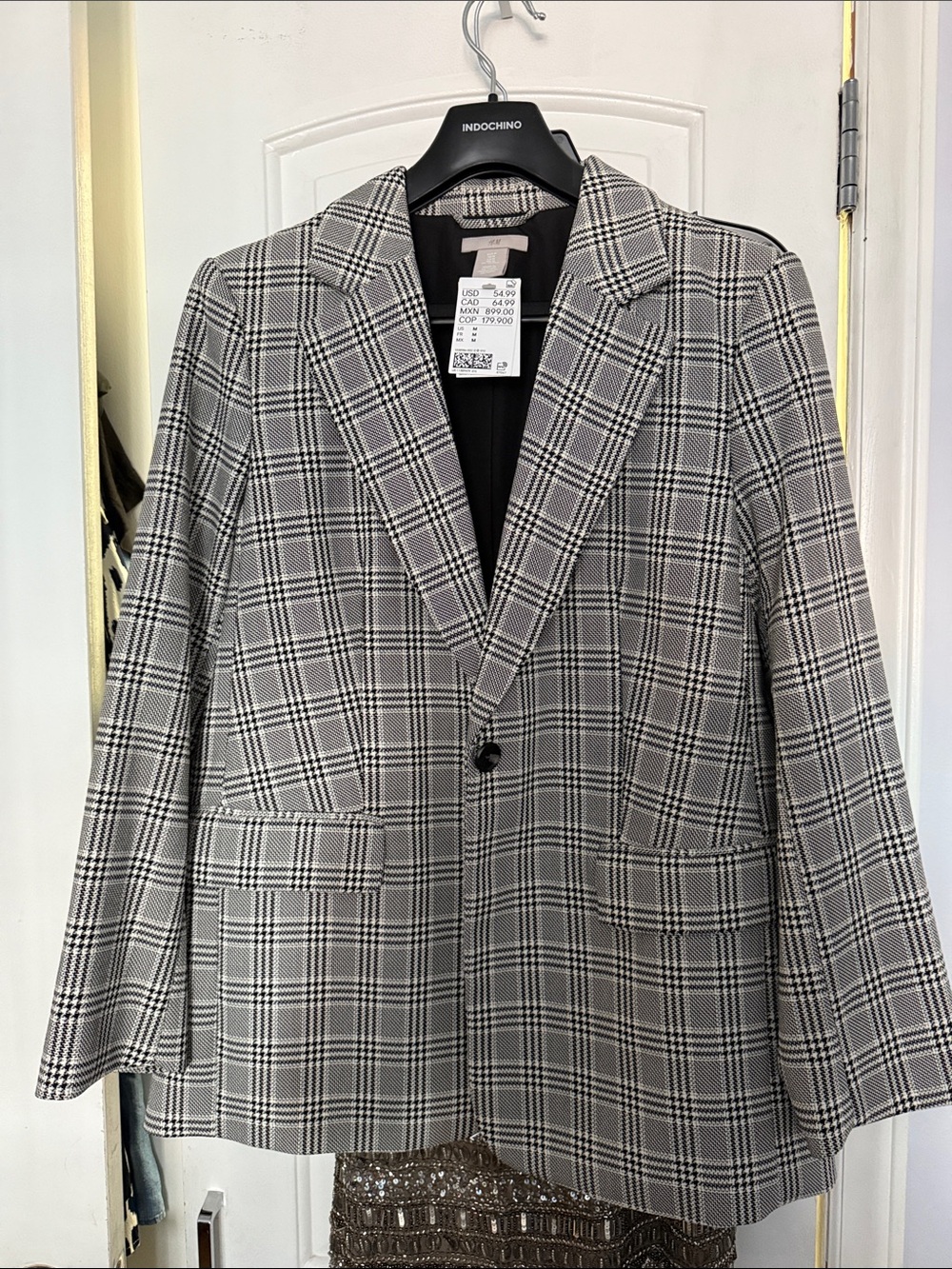 H&M Black and White Glen Plaid Blazer